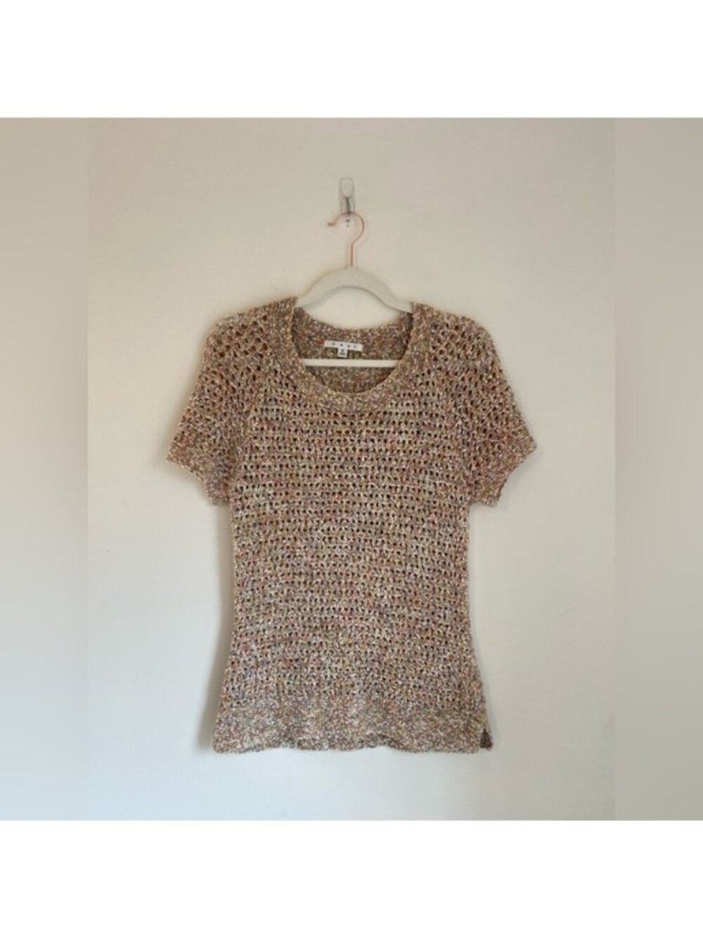 Cabi Women's Open Knit Multi-Color Short Sleeve Cotton Sweater Size M
